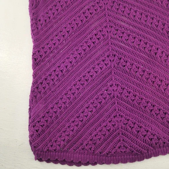 Size  L | Purple Crochet Chevron Knit Sleeveless V-Neck Tank Top Women - Picture 4 of 6